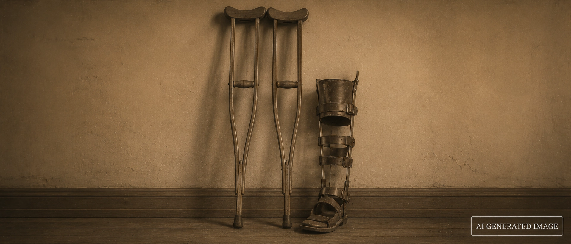 A pair of crutches, a common mobility aid for polio survivors