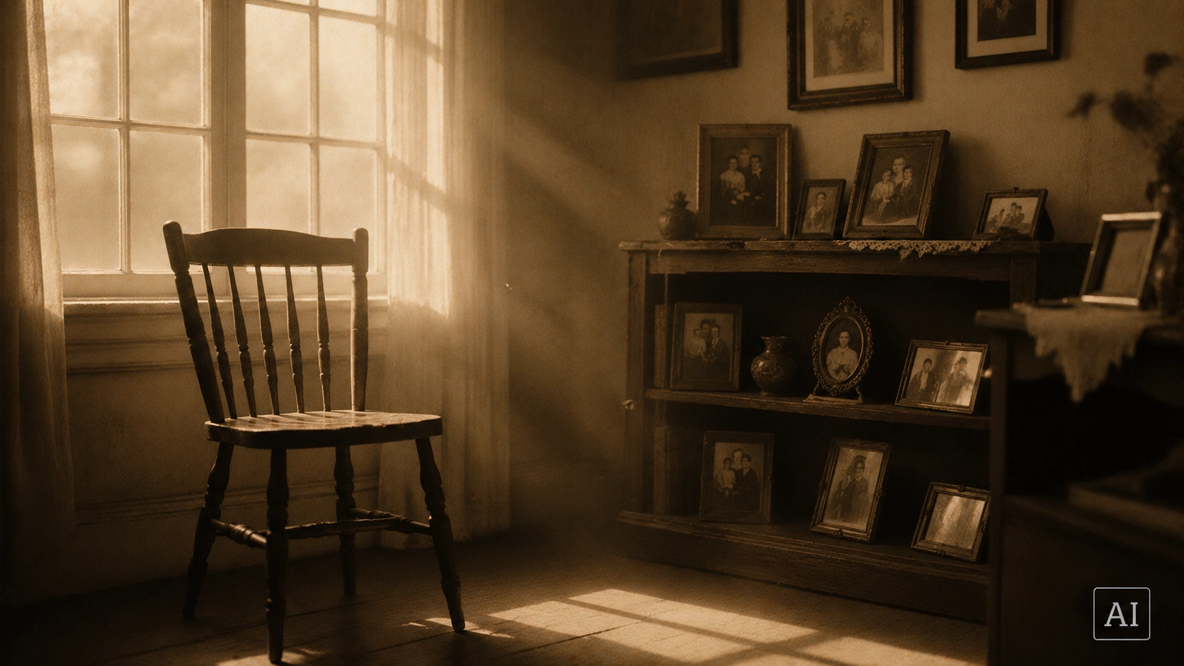 An empty chair by a window, a quiet image of remembrance