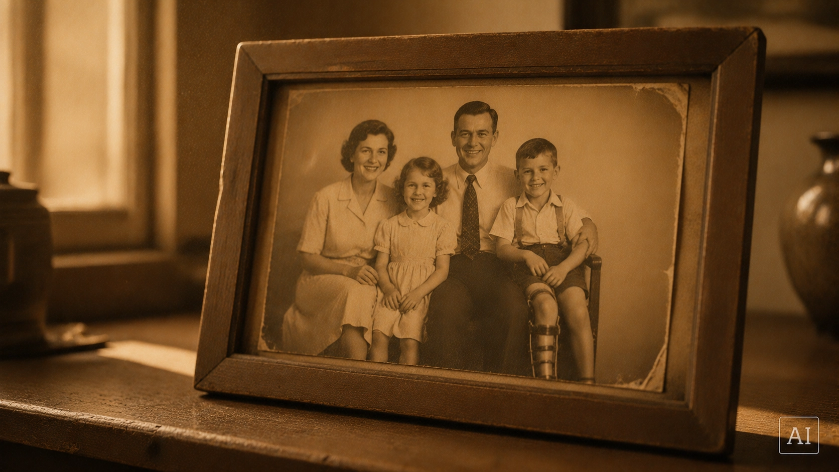 A faded family scene, representing how polio's legacy is carried within families