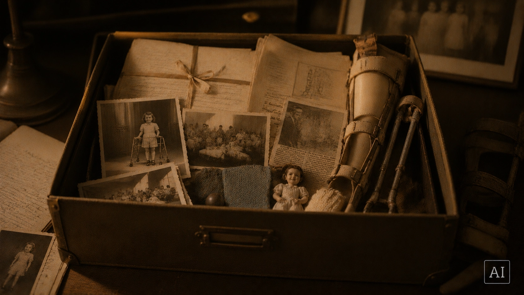 A reflective image evoking remembrance and the passing of memory between generations